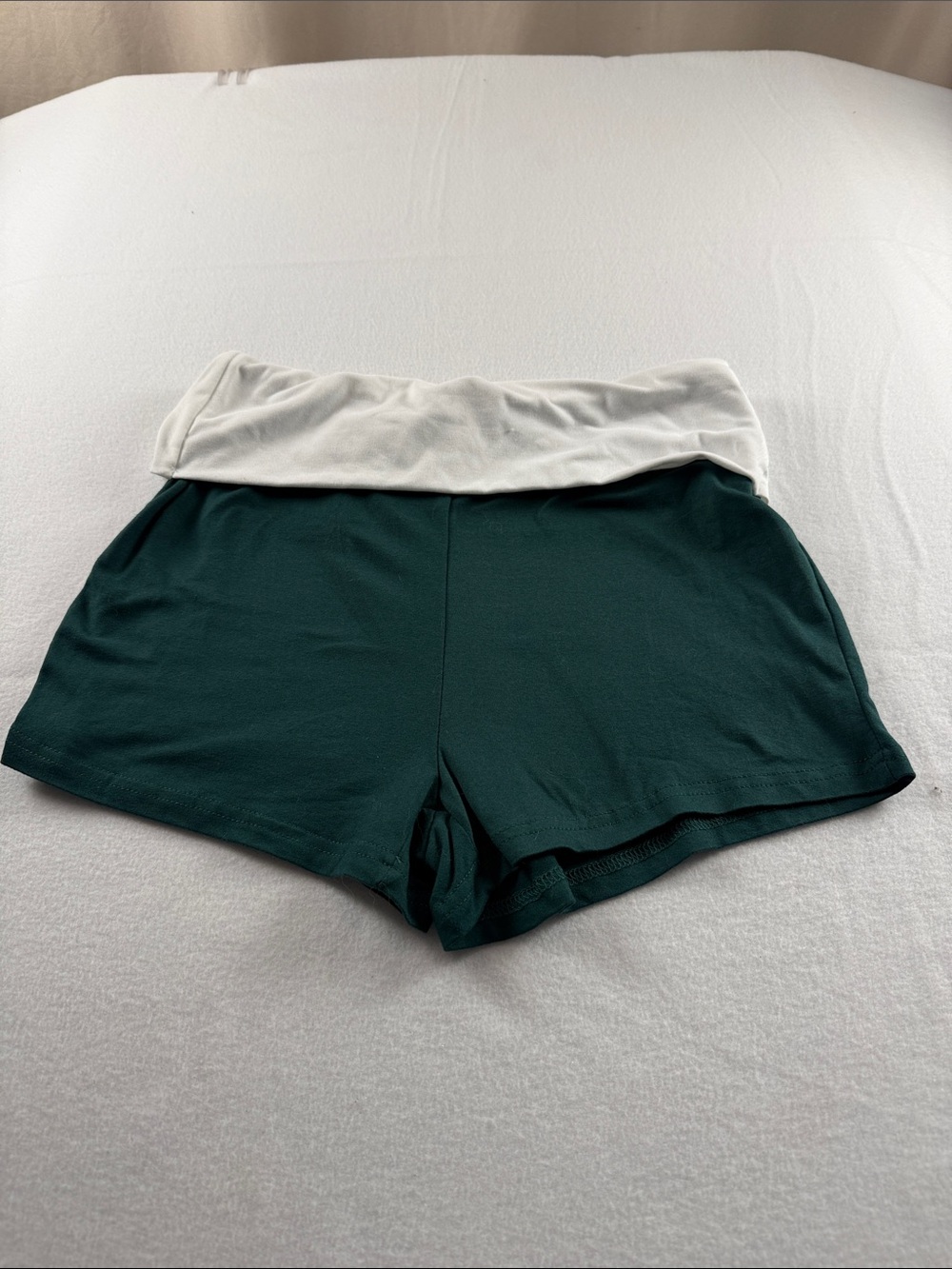 SHEIN Dark Green Shorts with Foldover Cream Waistband